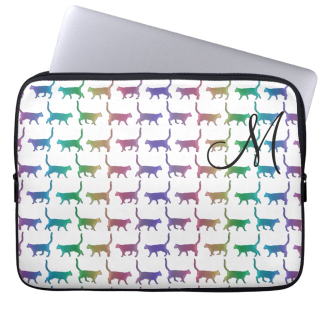 Monogram Rainbow Cats Animal Pattern Laptop Sleeve (Front)