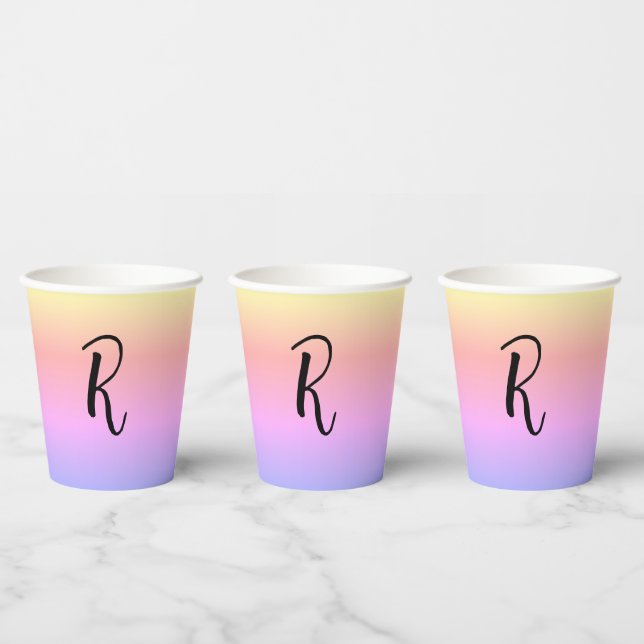 Monogram Rainbow Colours Personalised Paper Cups (Multi)