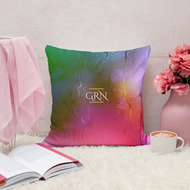 Monogram rainbow condensation mist Modern Initials Cushion (Creator Uploaded)
