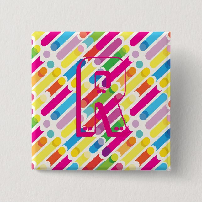 Monogram Rainbow Diagonal Lines Pattern Pop Art 15 Cm Square Badge (Front)