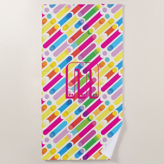 Monogram Rainbow Diagonal Lines Pattern Pop Art Beach Towel (Front)