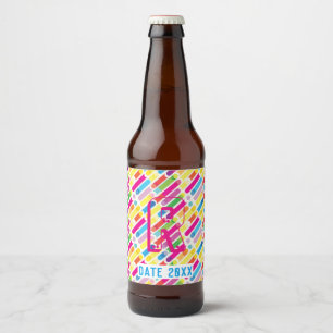 Monogram Rainbow Diagonal Lines Pattern Pop Art Beer Bottle Label