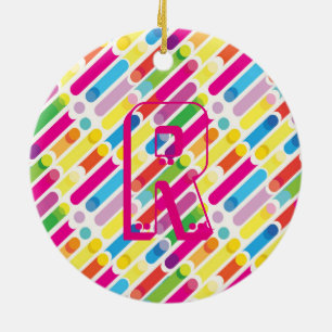 Monogram Rainbow Diagonal Lines Pattern Pop Art Ceramic Tree Decoration
