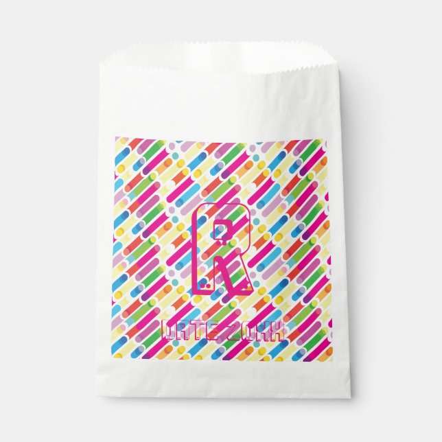 Monogram Rainbow Diagonal Lines Pattern Pop Art Favour Bags (Front)