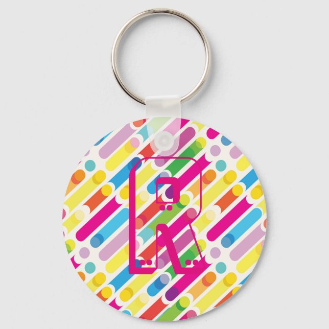 Monogram Rainbow Diagonal Lines Pattern Pop Art Key Ring (Front)