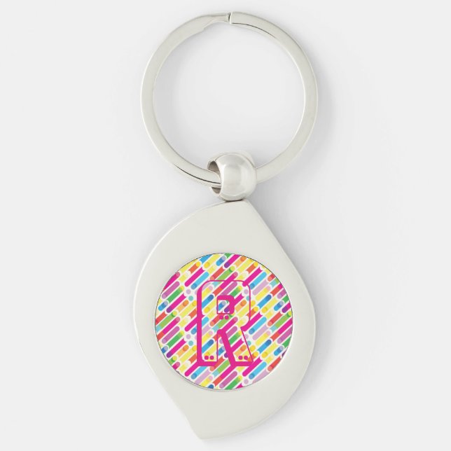 Monogram Rainbow Diagonal Lines Pattern Pop Art Key Ring (Front)