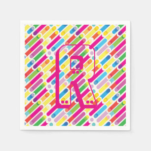 Monogram Rainbow Diagonal Lines Pattern Pop Art Napkin