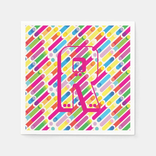 Monogram Rainbow Diagonal Lines Pattern Pop Art Napkin (Front)