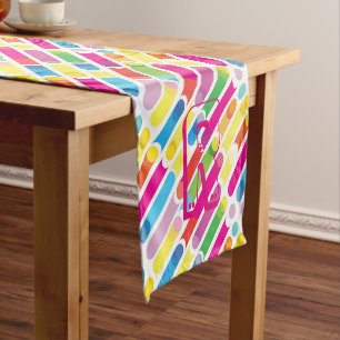 Monogram Rainbow Diagonal Lines Pattern Pop Art Short Table Runner