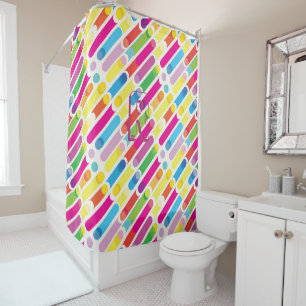 Monogram Rainbow Diagonal Lines Pattern Pop Art Shower Curtain