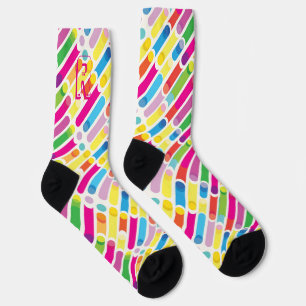 Monogram Rainbow Diagonal Lines Pattern Pop Art Socks