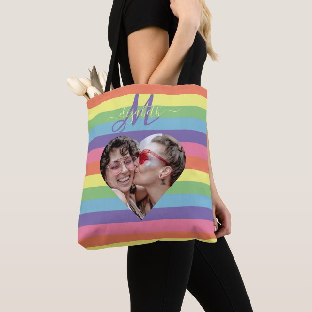 Monogram Rainbow Flag Colourful  Tote Bag (Close Up)
