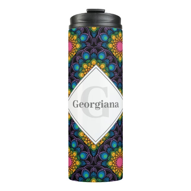 Monogram Rainbow Floral Fountain Art Deco Scallops Thermal Tumbler (Front)
