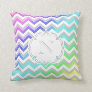 Monogram Rainbow Gradient Colourful Chevron Cushion