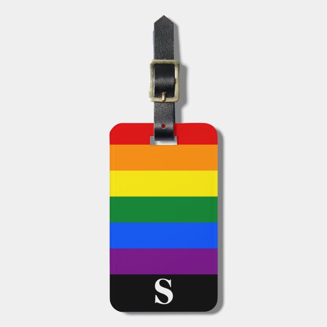 Monogram Rainbow Lesbian Gay Bisexual Transgender Luggage Tag (Front Vertical)