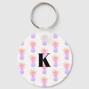 Monogram Rainbow Pineapple Tropical Pattern Key Ring