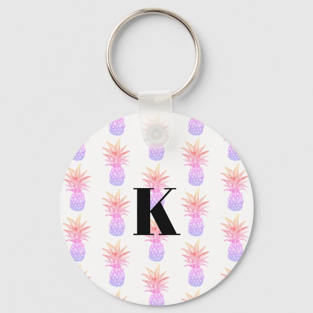 Monogram Rainbow Pineapple Tropical Pattern  Key Ring (Front)