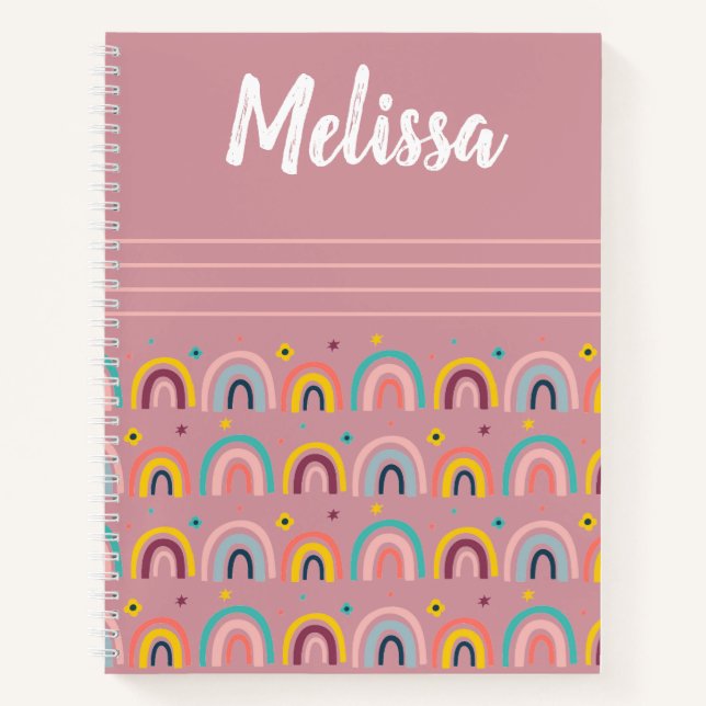 Monogram Rainbow Pink Graph Paper Notebook (Front)