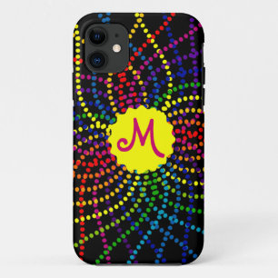 Monogram Rainbow Polka Dots Flower iPhone Case