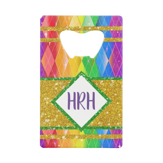 Monogram Rainbow Pride Gold Glitter Diamond Argyle (Front)