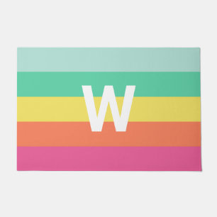 Monogram Rainbow Sherbet Colour Block Family Name Doormat