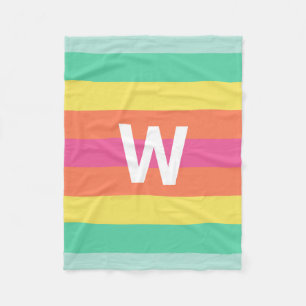 Monogram Rainbow Sherbet Colour Block Stripe Famil Fleece Blanket