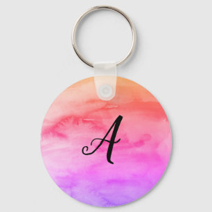 Monogram Rainbow Watercolor Painting Keychain
