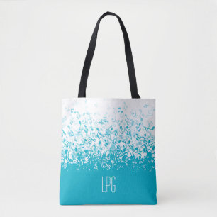 Monogram Raining Music Notes Aqua Tote Bag
