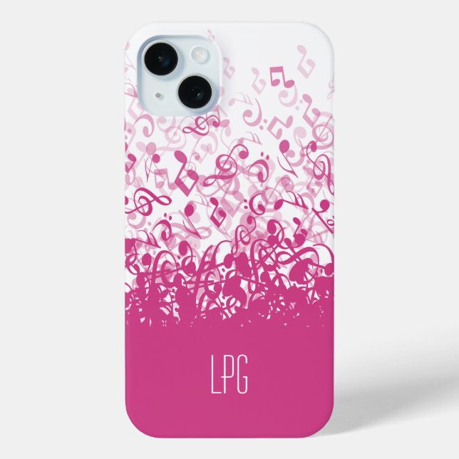 Monogram Raining Music Notes Fuchsia Pink Case-Mate iPhone Case (Back)