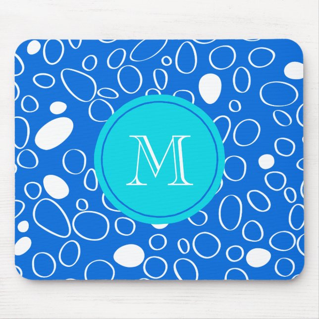 Monogram Random Big Dots Blue and White Pattern Mouse Mat (Front)