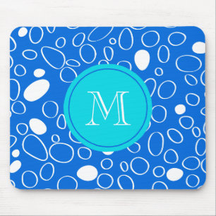 Monogram Random Big Dots Blue and White Pattern Mouse Mat