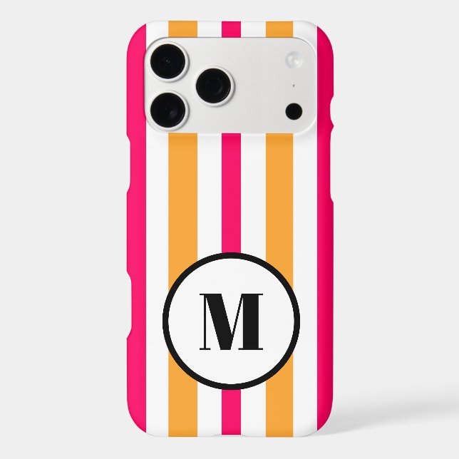 Monogram Raspberry Orange White Summer Stripes (Back)