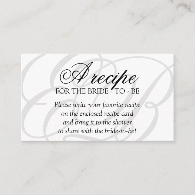 Monogram Recipe Request Bridal Shower Enclosure Card (Front)