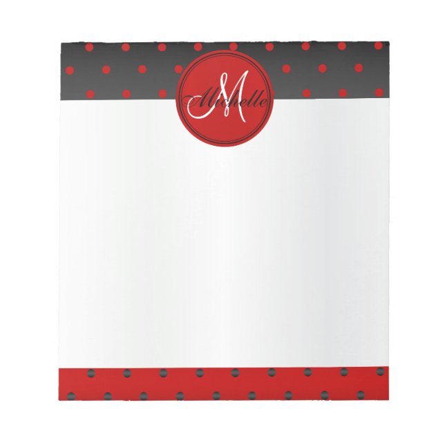 Monogram Red and Black Polka Dots Notepad (Front)