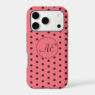 Monogram Red and Black Polka Dots Pattern