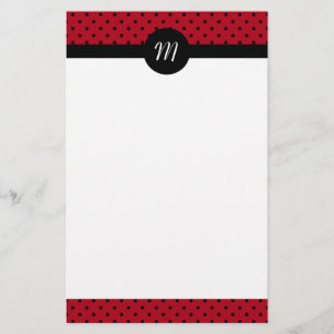 Monogram Red and Black Polka Dots Stationery