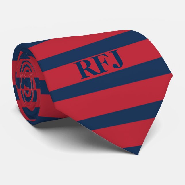 Monogram Red and Blue Tie (Rolled)