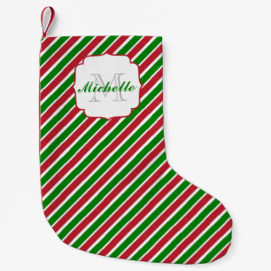 Monogram Red and Green Stripes Holiday Christmas Small Christmas Stocking