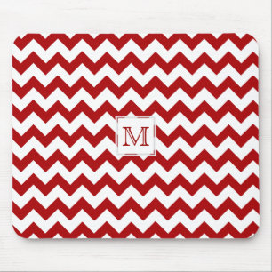 Monogram: Red And White Chevron Print Mousepad