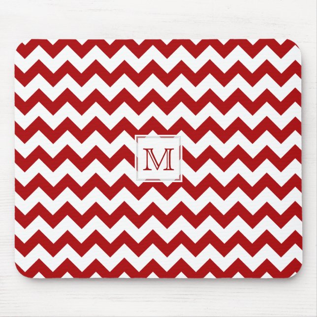Monogram: Red And White Chevron Print Mousepad (Front)