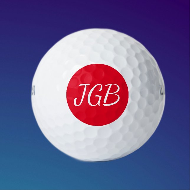Monogram Red and White or Choose Colour Background Golf Balls (Creator Uploaded)