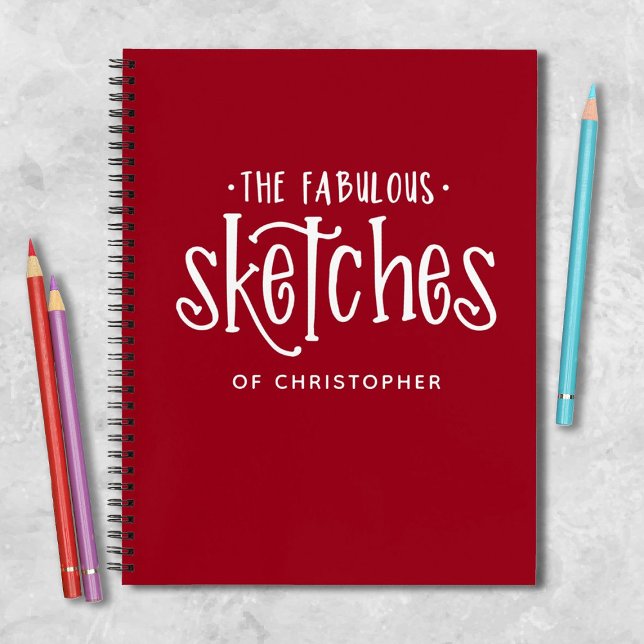 Monogram Red Artist Sketchbook Notebook (A sketchbook with the words, the fabulous sketches of... personalized it for a fun gift.)