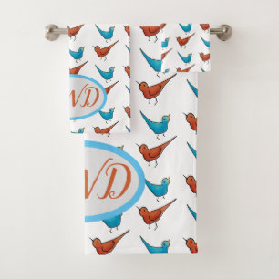 Monogram Red Bird Bluebird Bath Towel Set