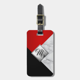 Monogram Red, Black and Grey Marble Luggage Tag