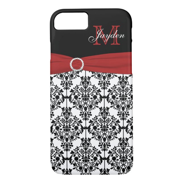 Monogram Red Black White Damask iPhone 7 Case (Back)
