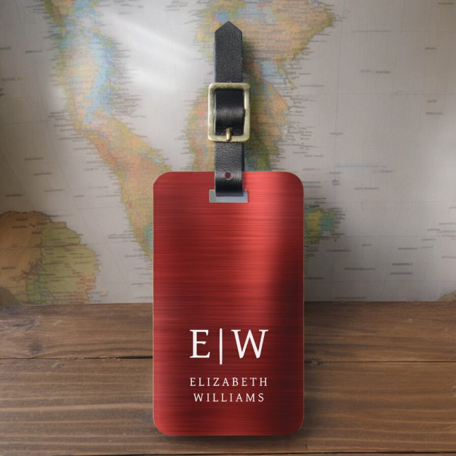 Monogram Red Brushed Metallic Elegant Luggage Tag (Creator Uploaded)
