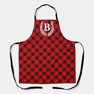 Monogram Red Buffalo Check All-Over Print Apron
