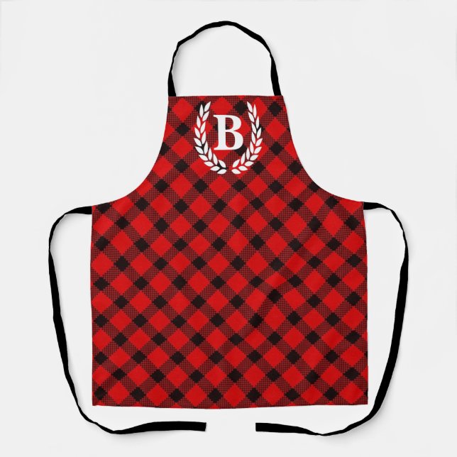 Monogram Red Buffalo Check All-Over Print Apron (Front)