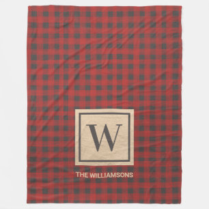 Monogram Red Buffalo Plaid Fleece Blanket