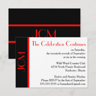 Monogram Red Celebration Continues RSVP White Invitation